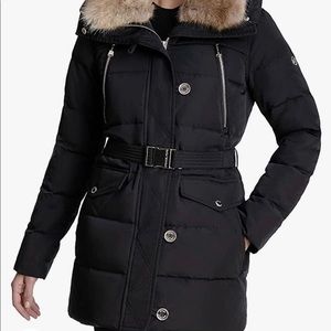 AUTHENTIC Michael Kors Petite Faux-Fur-Collar Hooded Down Puffer Coat